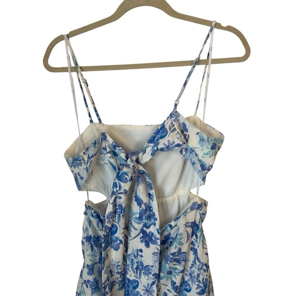Lulus Serene Views Blue and White Floral Print Cutout Midi Dress Size Large - Picture 7 of 13